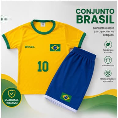 Conjunto Brasil Infantil Unissex Camiseta e Short