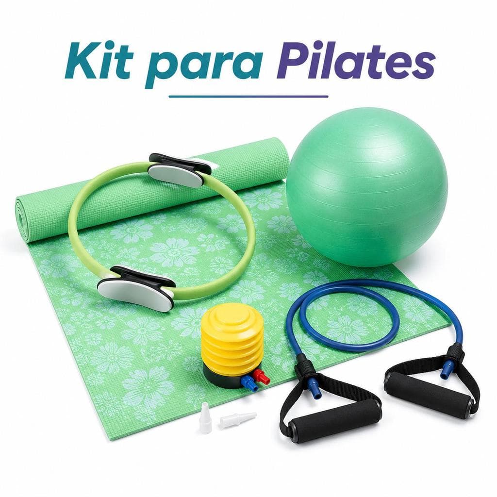 Kit Pilates Verde com 4 Peças para Exercícios Alongamento Equilíbrio e Fortalecimento Muscular
