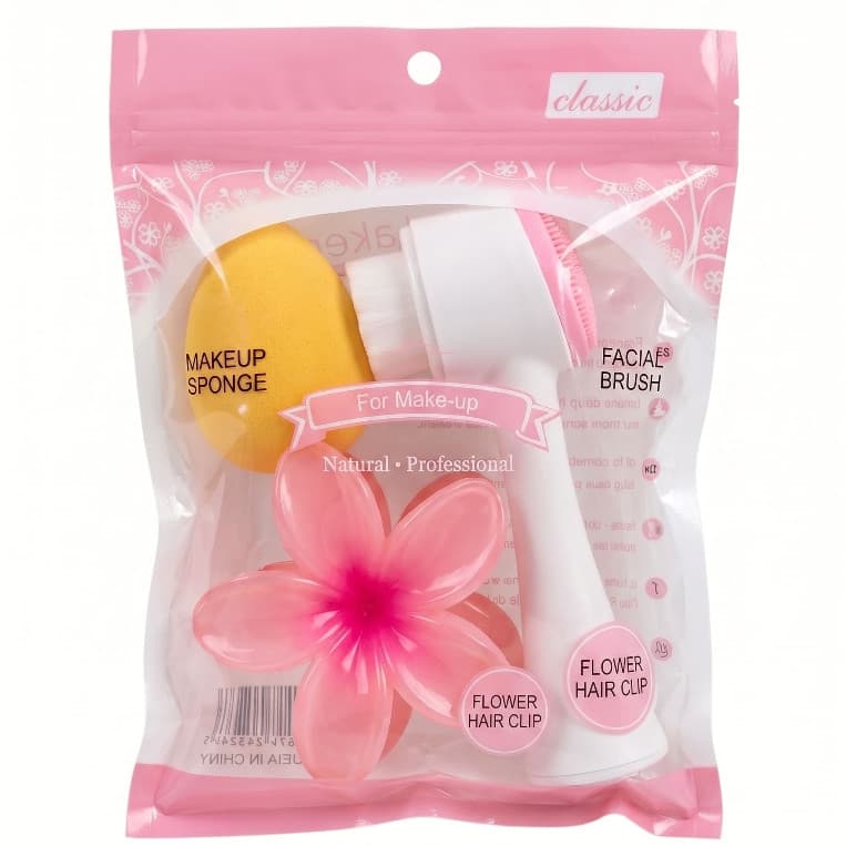 Kit de Limpeza Facial e Maquiagem esponja, escova facial e prendedor de cabelo spa