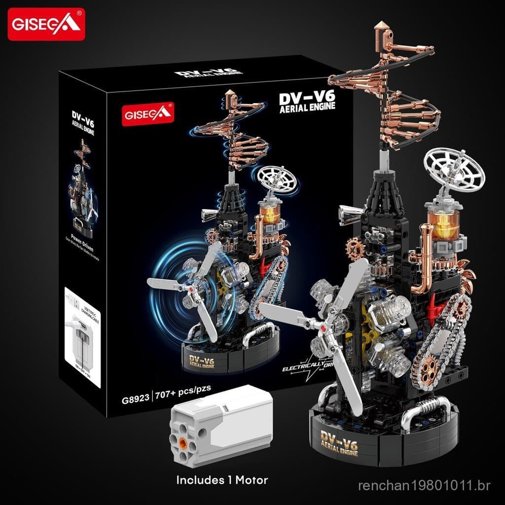 Helicóptero elétrico DaVinci transfronteiriço com motor V6, motor de blocos de montar, modelo multicilíndrico, brinquedo
