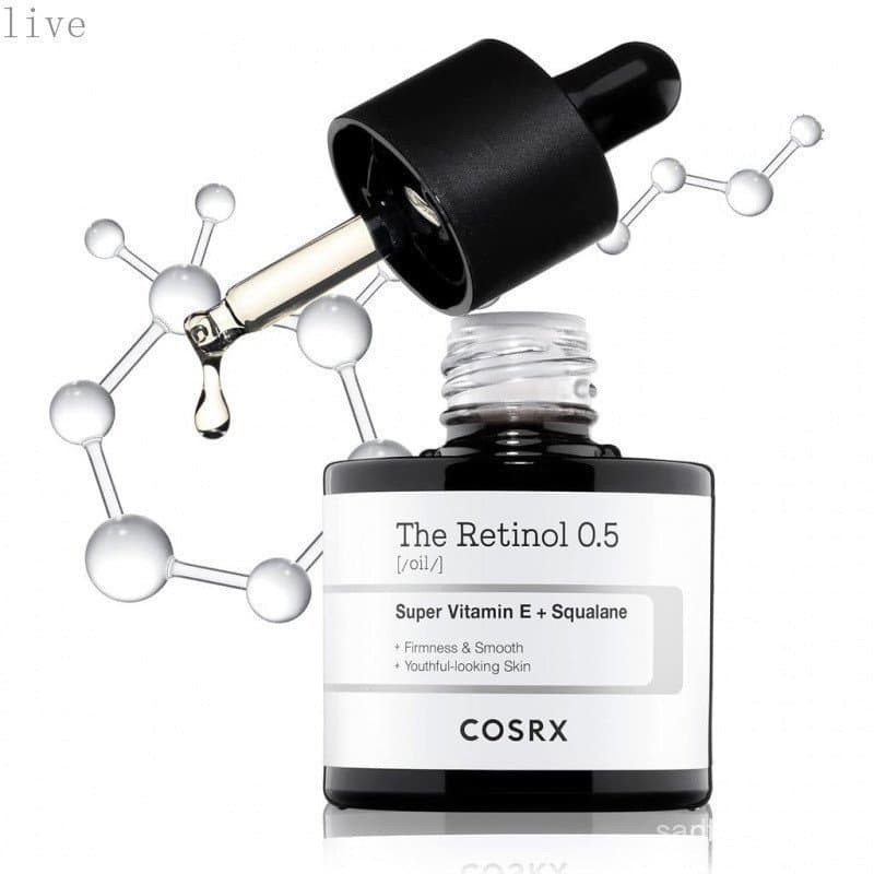 COSRX 0.5% Retinol Serum Oil, um sérum anti-envelhecimento que contém 0.5% de retinol, usado para cuidados faciais e par