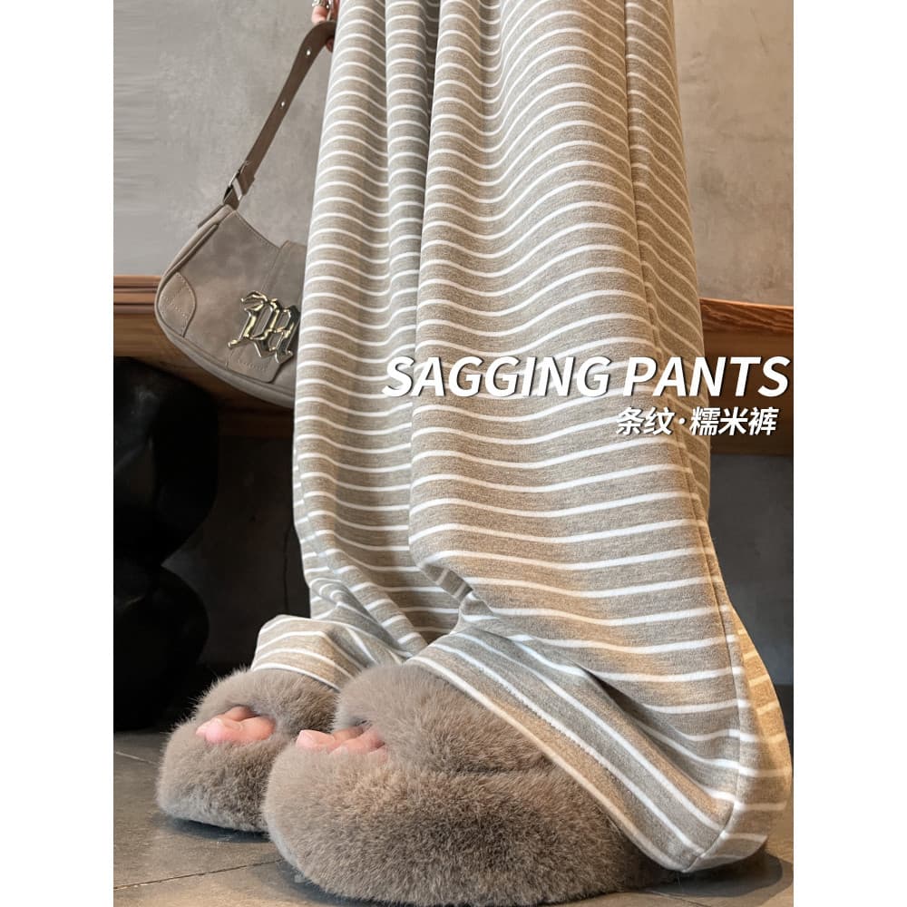 Calças listradas de arroz glutinoso femininas primavera outono 2026 novo estilo Drape macio glutinoso esfregar calças ca