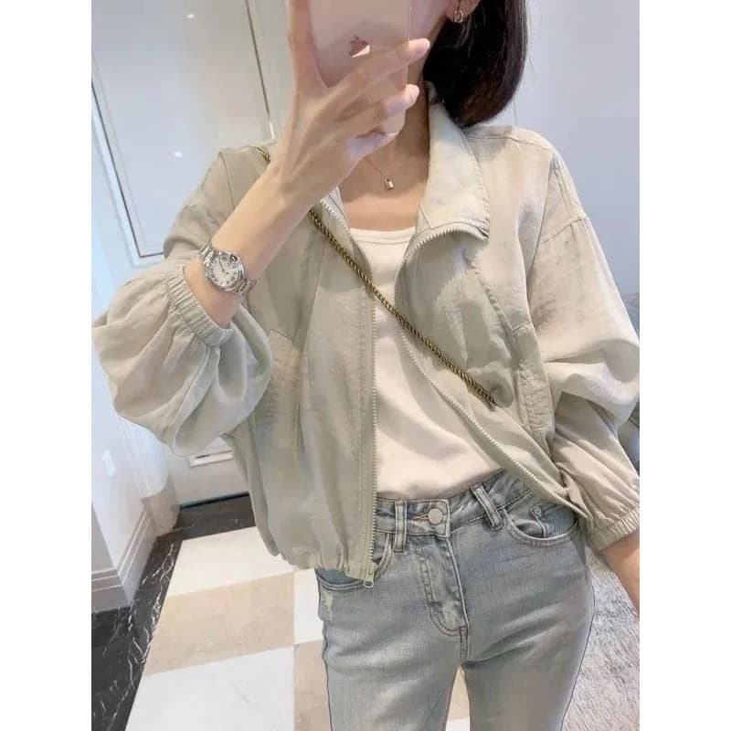 Francês Casual curto protetor solar roupas femininas 2026 verão novo estilo preguiçoso moda luz respirável protetor sola