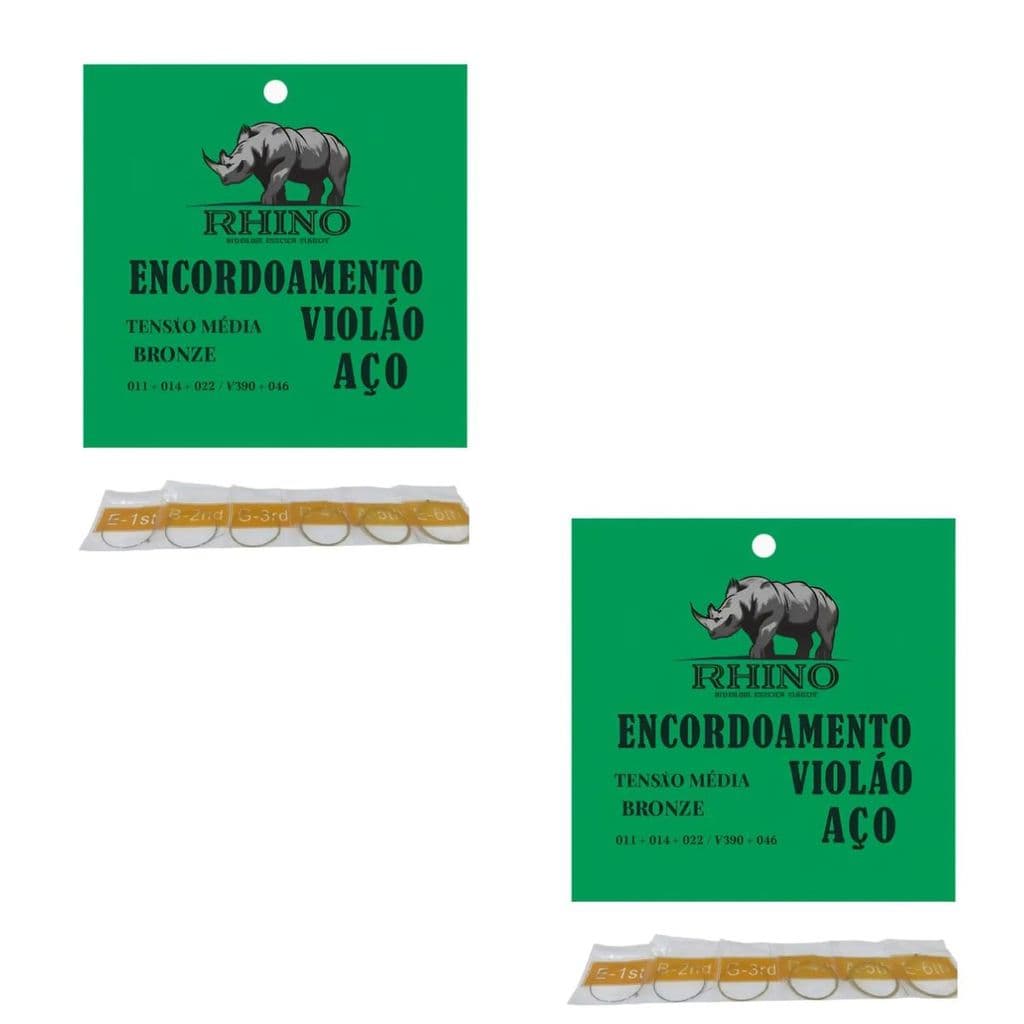 kit 2 Encordoamento Rhino 011 046  Aço Bronze Violão Tensão