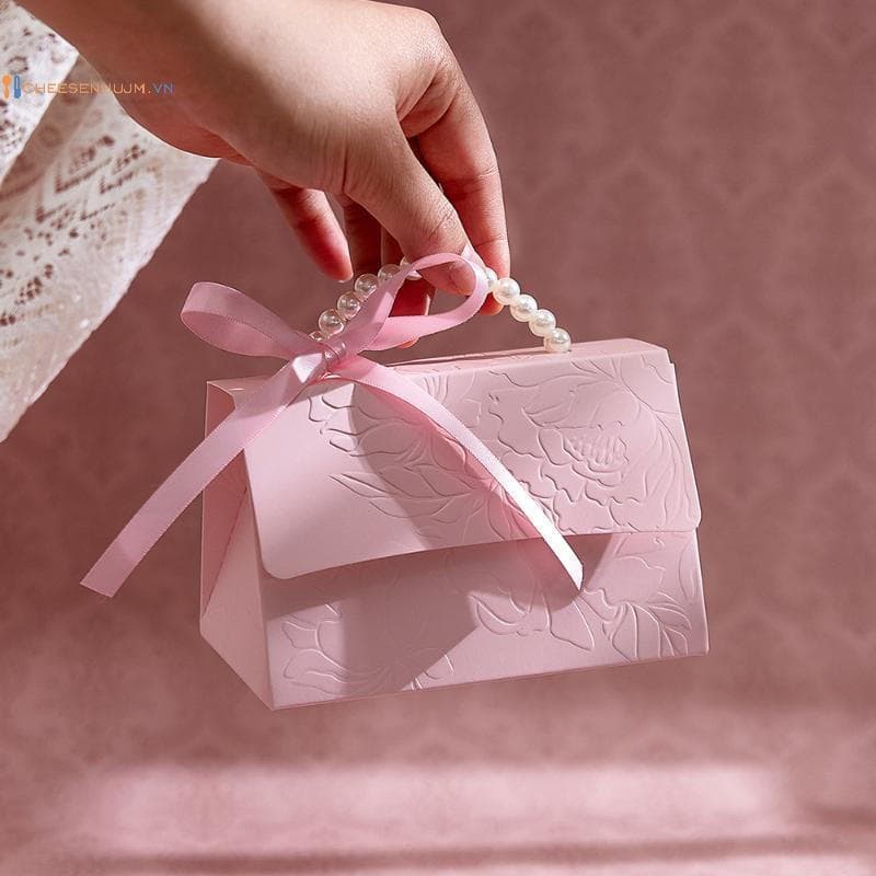 Cs 10 Pçs Rosa Pérola Caixa Portátil Casamento Fita Lembrança Doces De Papel DIY Festa Paaging Suprimentos VN