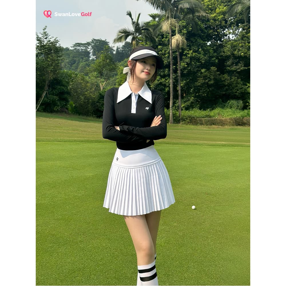 2026 novo estilo roupas de golfe feminino outono inverno manga comprida lapela topo feminino esportes magro-ajuste bola