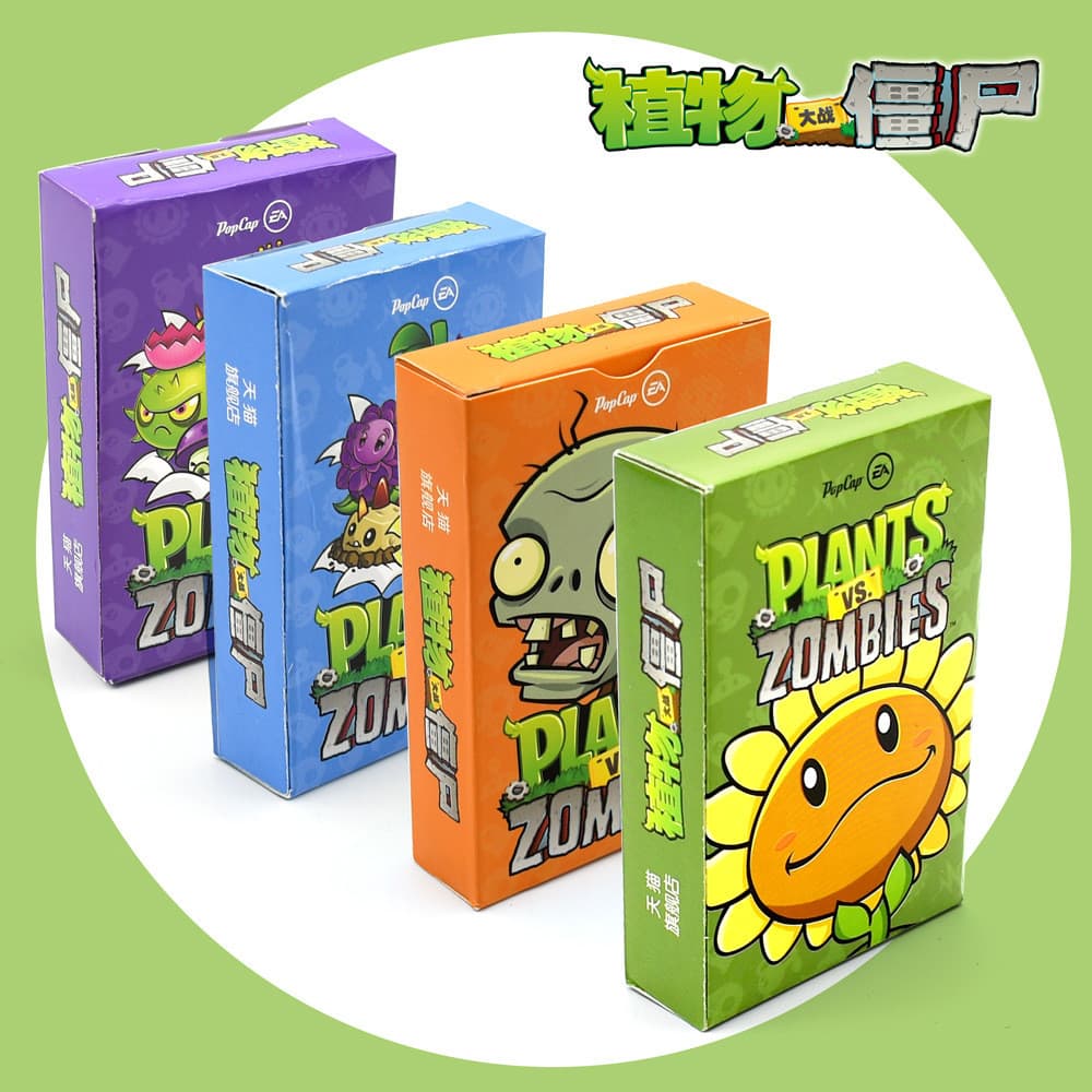 Plantas Genuínas vs. Zumbis jogando cartas plantas verdes crianças desenhos animados jogando cartas brinquedos educativo