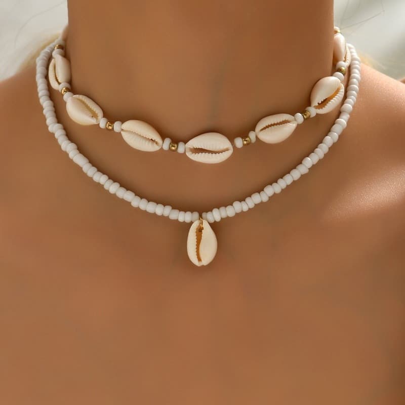 Gmai 2Pcs Colar De Contas De Concha Para Mulher Fashion Beach Clavicle Chain Gift Jewelry