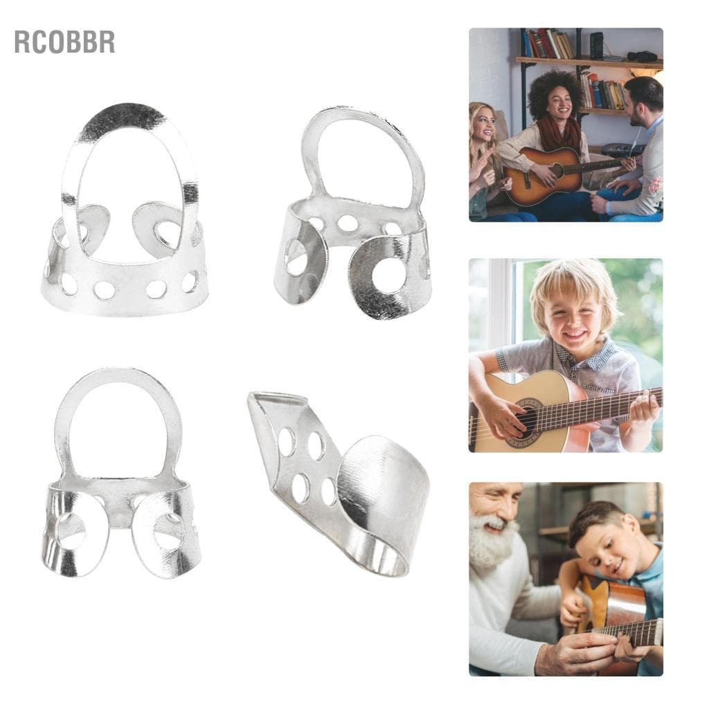 Rcobbr Palhetas de dedo de metal ajustável oco 3 peças índice 1 peça polegar banjo guitarra ukulele peças (prata