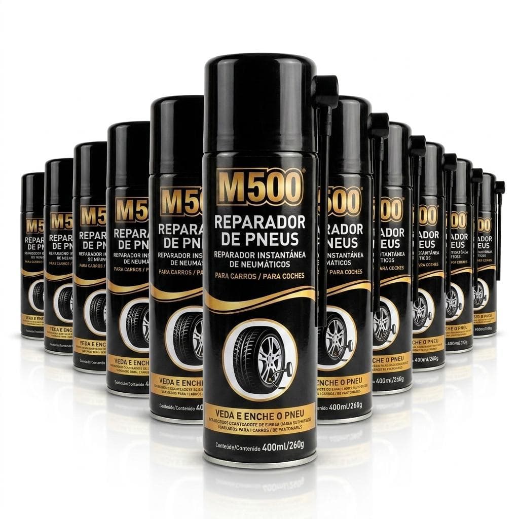 Kit 12 Reparador de Pneus M500 400ml para Emergência Automotiva