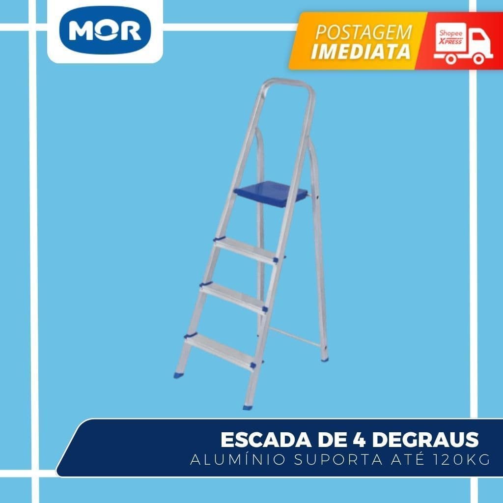 Escada Mor Alumínio 4 Degraus Reforçada uso Doméstico