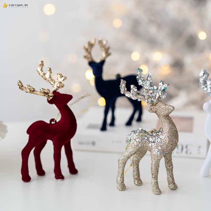 Enfeites De Natal De Cervos Flocados Com Glitter-Decoração De Árvore De Alce Para Férias