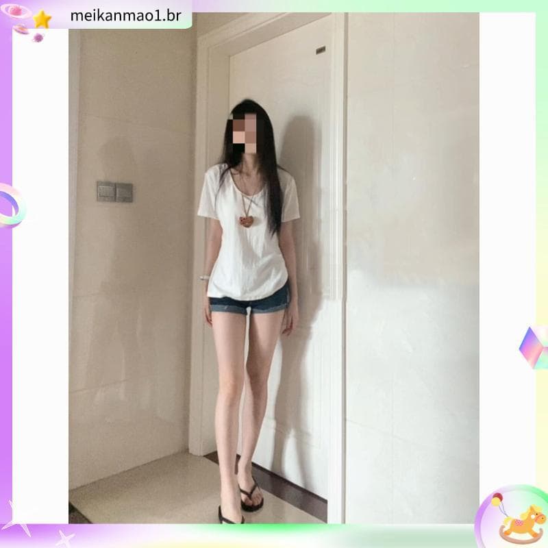 Zhenxinjiang algodão Design sentido com decote em V manga curta camiseta feminina 2026 verão novo estilo solto All-Match