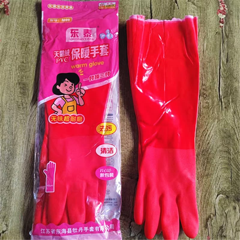 Dongtai velo pelúcia integrado luvas de lavar louça para limpeza doméstica estendida cozinha lavanderia luvas de couro d