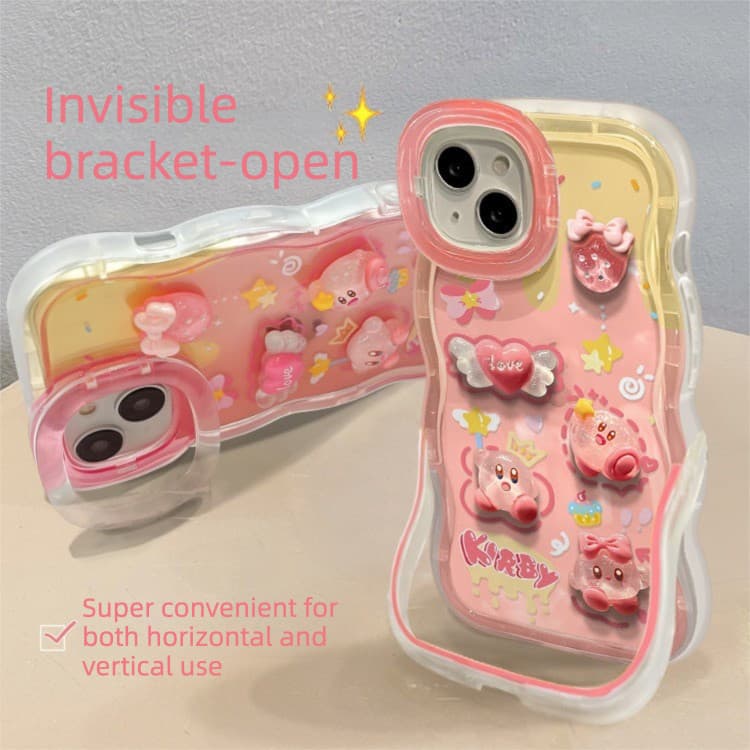 Capa De Telefone Com Suporte Duplo Kirby Fofa De Desenho Animado , Adequada Para iPhone 17 ProMax 16 Pro 15 14 13 12 11