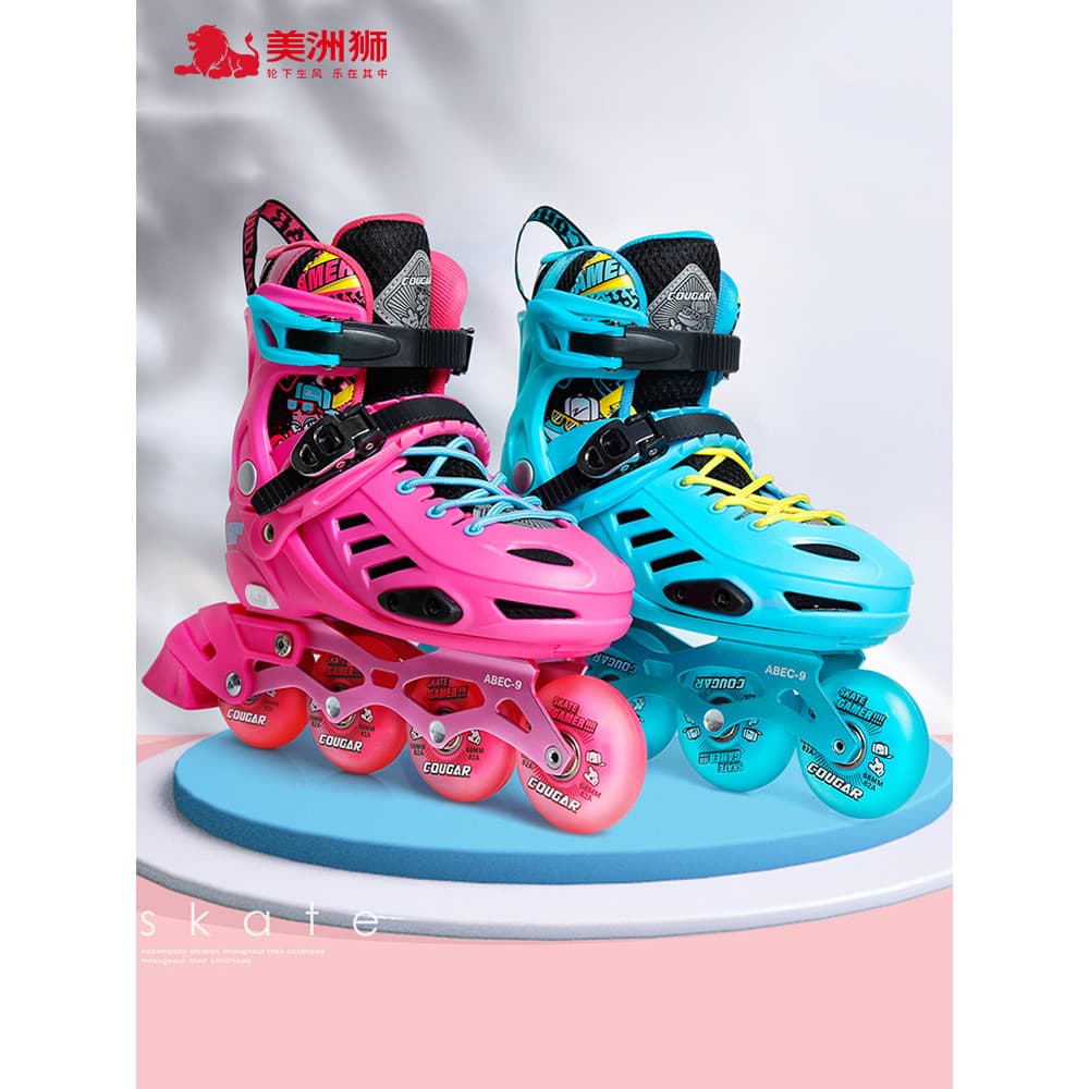 Cougar crianças Flash completo sapatos de flor plana clube sapatos de treinamento patins Inline patins ajustáveis patins