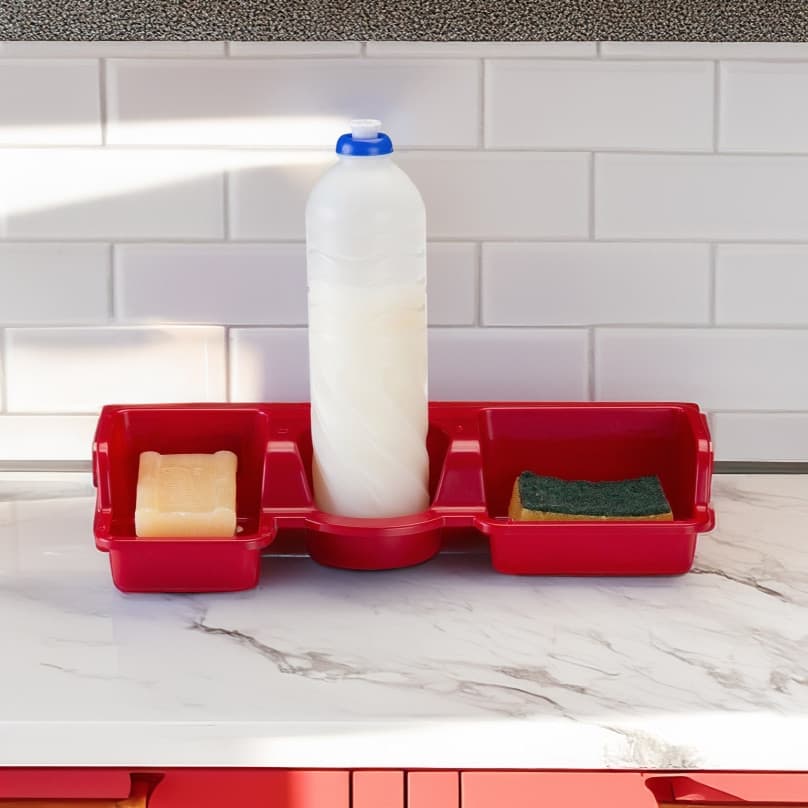 Porta Detergente com Porta Sabão e Esponja Plástico Colorido Ideal Para Organizar Sua Pia