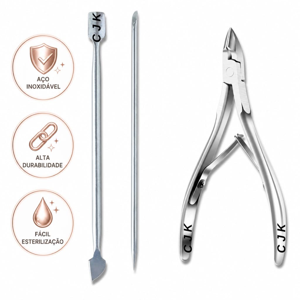 kit alicate de cutícula profissional kit 3 peças, use esmalte, esmalte, amolecedor de cuticula'