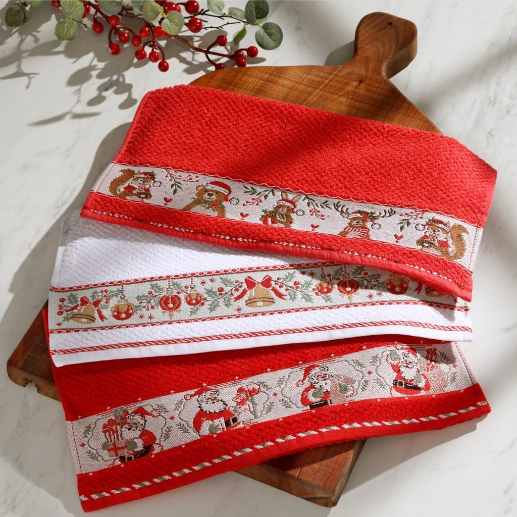 Kit 3 Panos de Copa Atoalhado Felpudo Jacquard Vida Natal