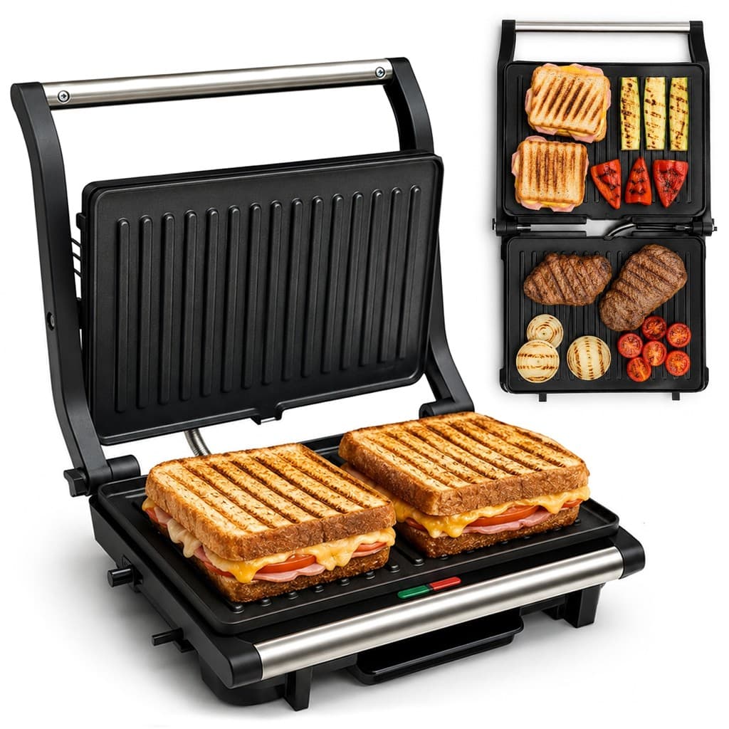Grill e Sanduicheira Elétrica Multiuso Antiaderente Esquenta Rápido 1000w 127V ou 220v - Unitermi