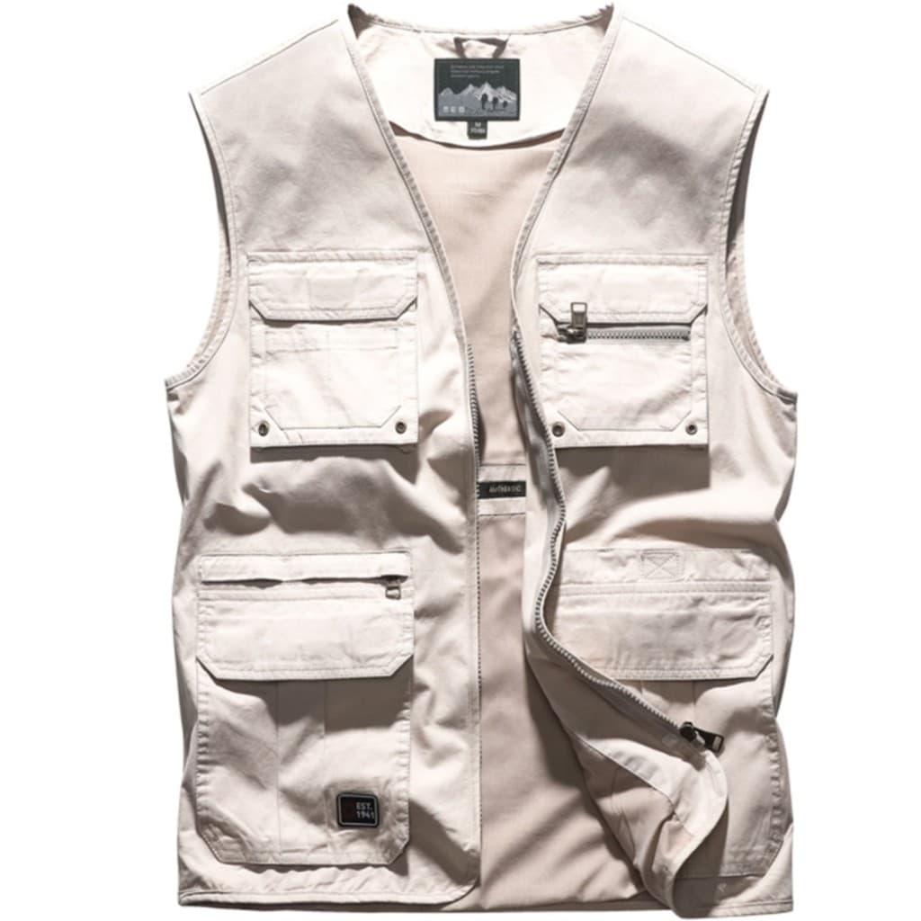 Colete masculino primavera outono puro algodão solto tamanho grande meia-idade idosos colete Multi-bolso pai usar colete
