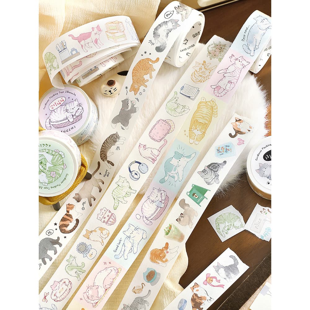 Bonito estilo bonito animais de estimação fofos gatos fita Washi rolo inteiro onde os gatos vão série simples ilustraçõe