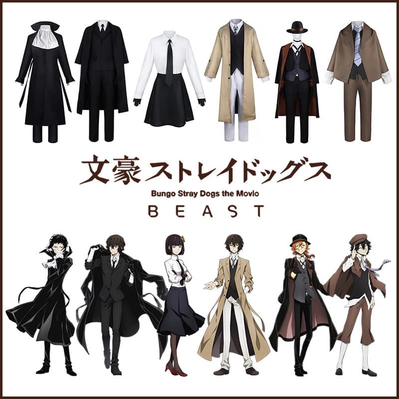 Bungou Stray Dog cos Traje Osamu Dazai Nakahara Nakajima Atsushi Edogawa cos Corta-vento de Halloween