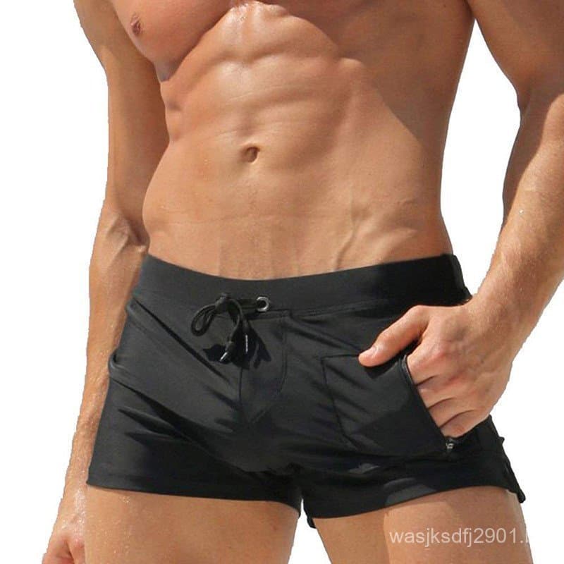 Cueca boxer masculina com bolso e zíper, cueca boxer de poliéster elastano, Design de tecido elástico, tamanho grand