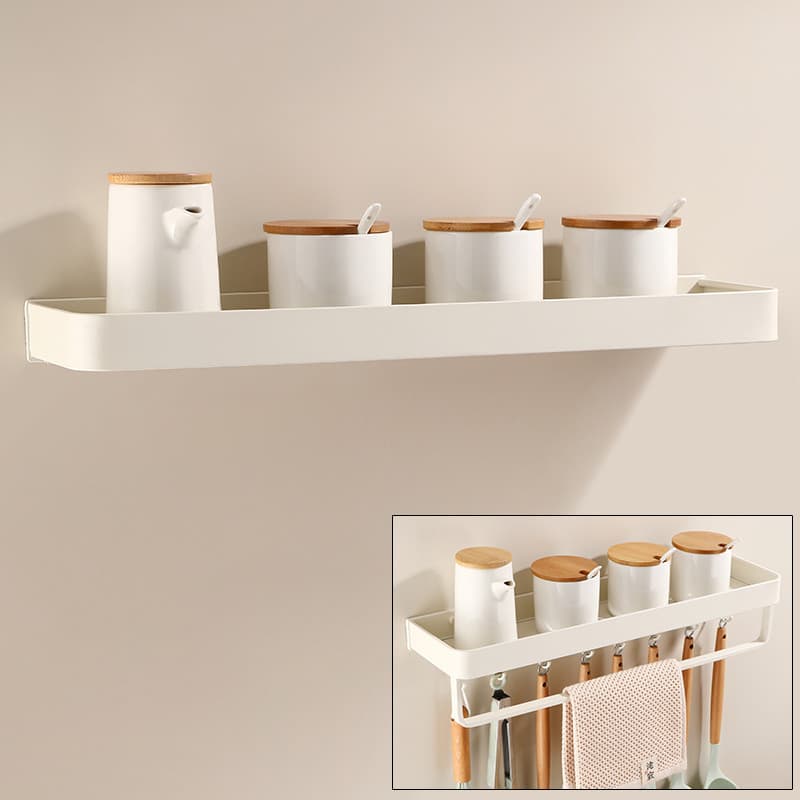 Prateleira de cozinha sem perfuração branca creme, espaço de parede, alumínio, multifuncional, simples, suporte para gar