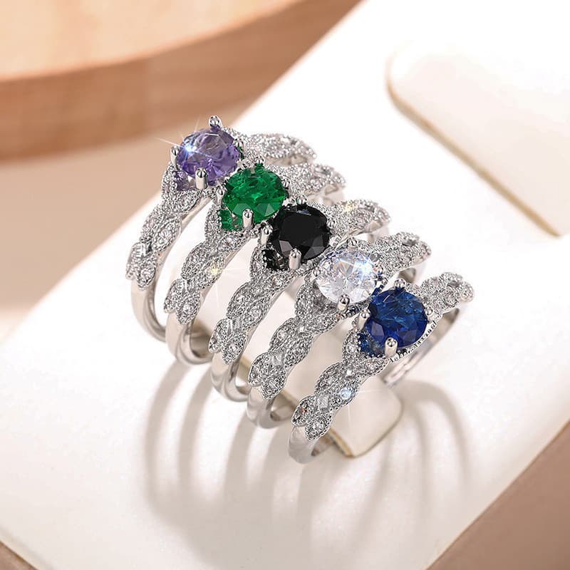 S925 prata esterlina roxo zircão simples anel moda jóias senhoras presente 5