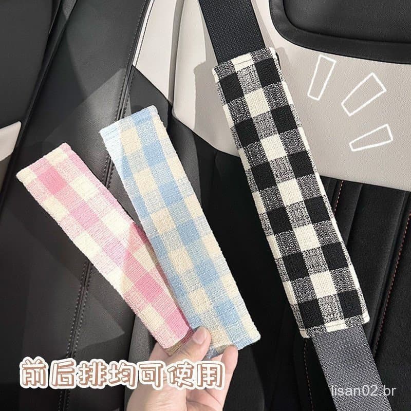 Simple Cute Plaid Car Safety Belt Shoulder Pad Comfortable Anti-Strangulation Neck Goddess Car Interior gwhM