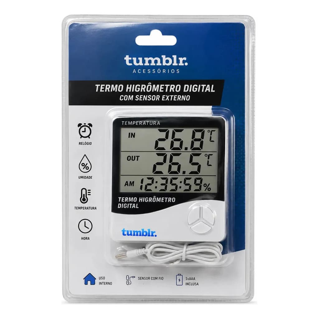 Relógio digital de temperatura e umidade com sensores internos e externos