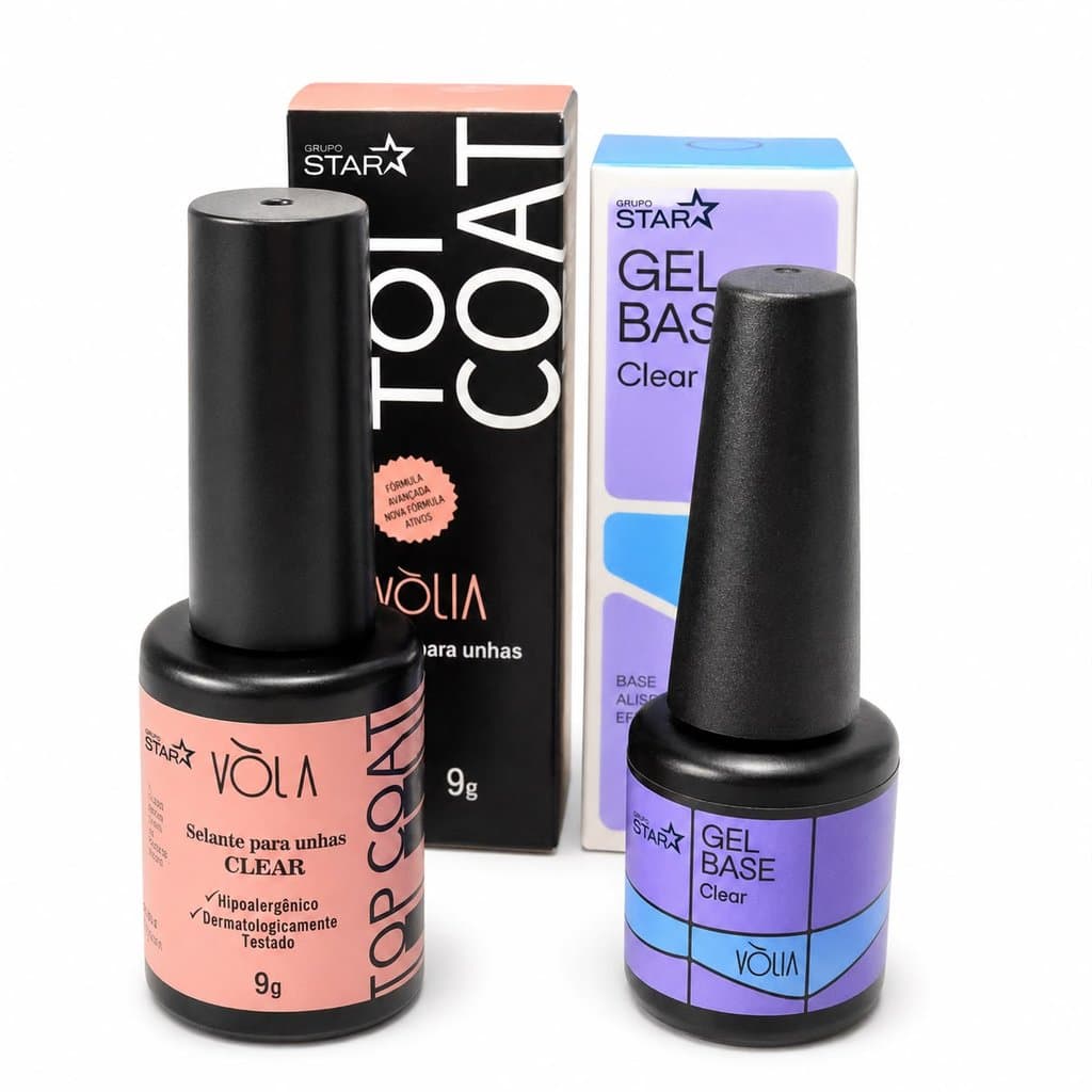 Top Coat Clear Finalizador  + Base em Gel Clear 9ml Sem TPO/DMTA - Vòlia