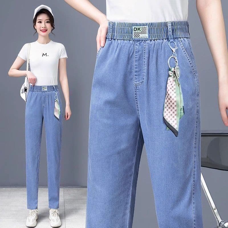 Legal seda tornozelo comprimento jeans cintura alta Tencel Harlan feminino 2025 calças de verão macio Ultra-fino jeans