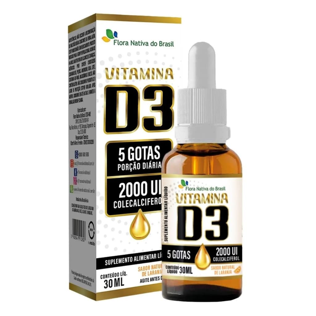 Vitamina D3 Gota 30ml 2000UI Suplemento Cálcio Alta Absorção
