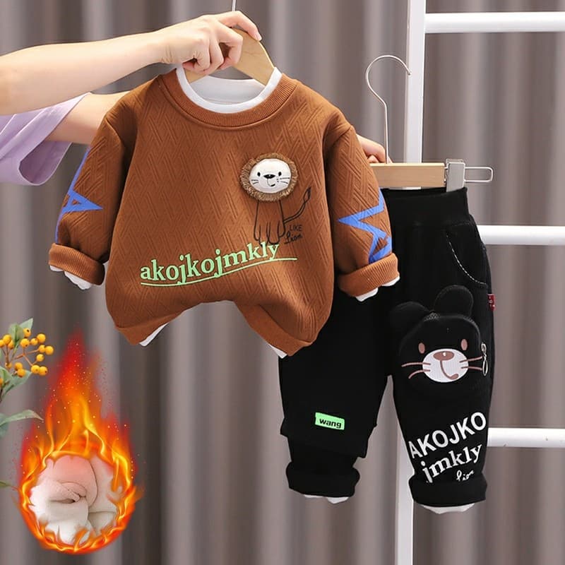 1 ano de idade bebê forro de lã terno outono inverno estilo ocidental 2 meninos roupas de inverno terno de duas peças be