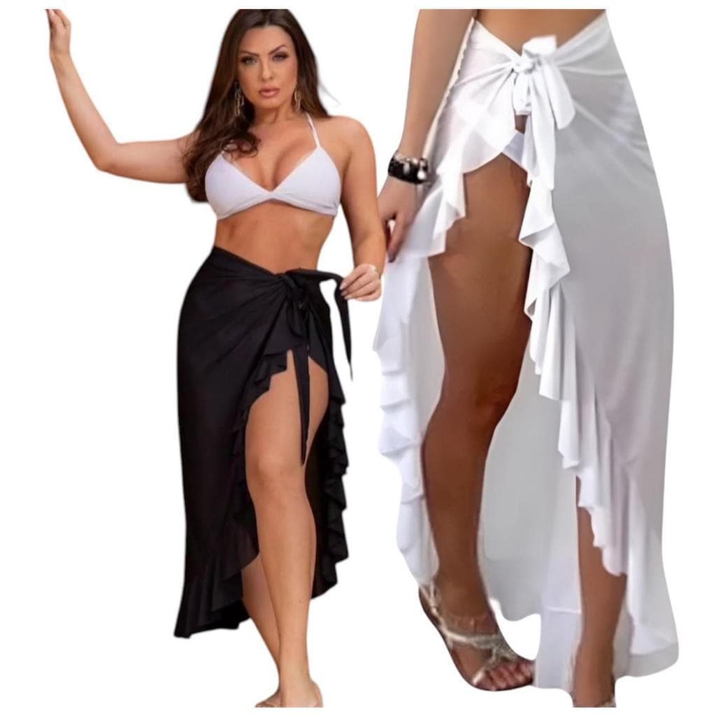 Kit 2 Saias Longa Saída de Praia Babado Pareô Moda Praia Elegante