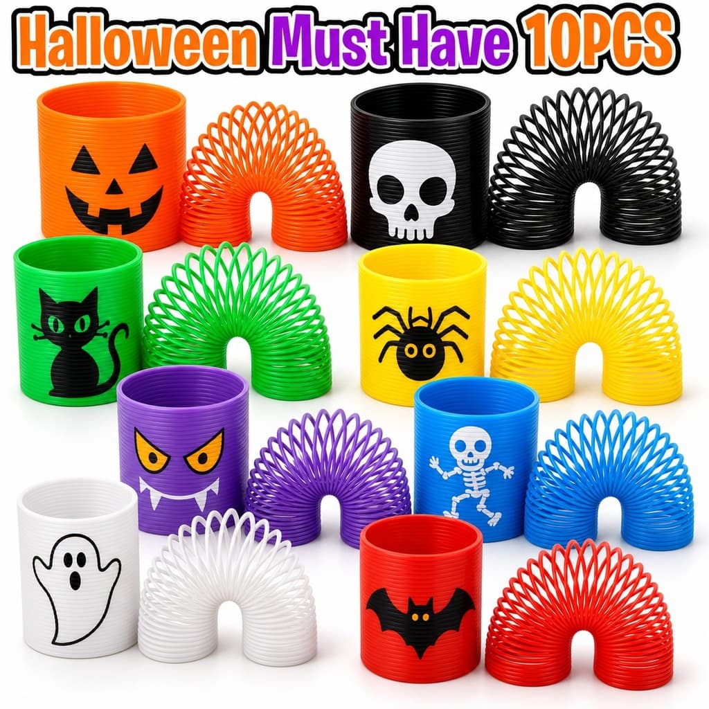10 Pcs Aleatório Halloween Novidade Primavera Bobina Brinquedo Abóbora Fantasma Morcego Impressão