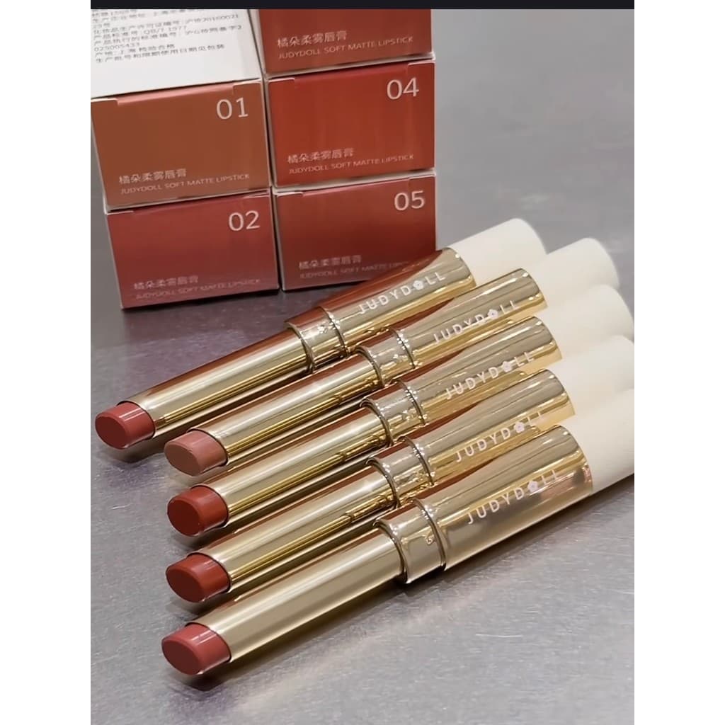 JudydoLL JudydoLL Batom Tubo Fino Pele de Cordeiro Batom Fosco Névoa de Veludo com Pincel Labial Esmalte Labial de Duas