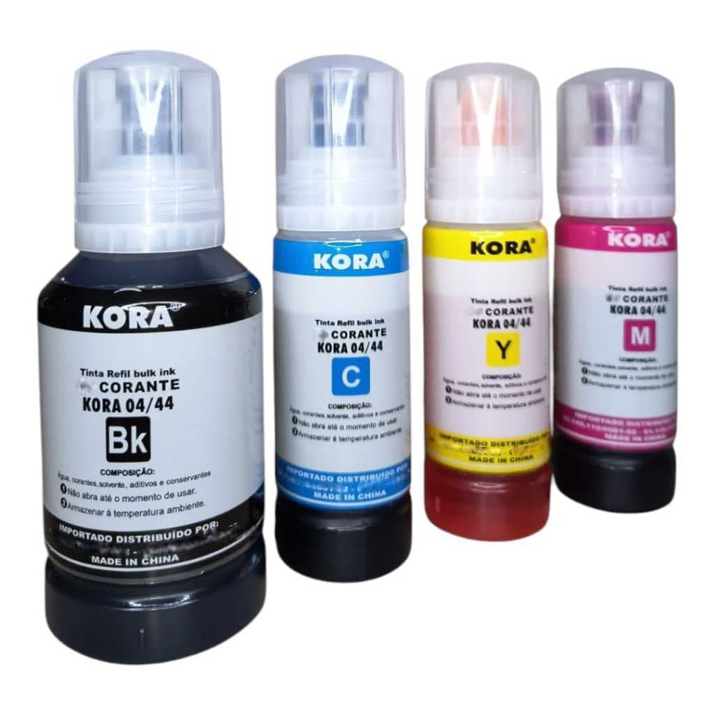 Kit 4 Refil Tinta Kora compativel Epson L4150/ L4160/ L4260/ L6161/ L6171/ L6191/ L6270/ L14150 T504