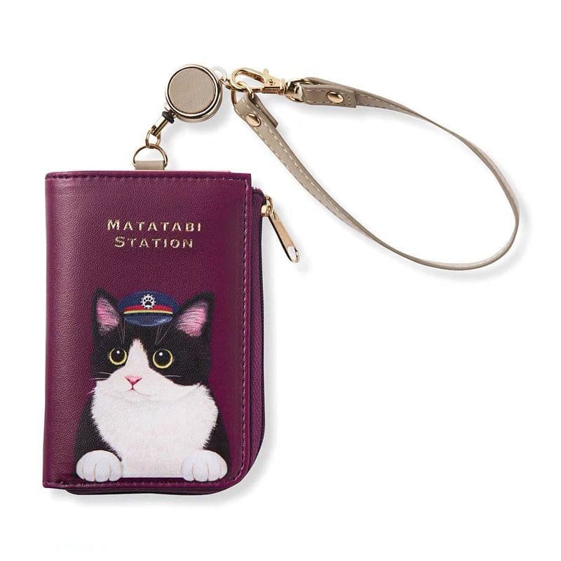 Porta-cartões retrátil, cordão para trem de gato, bolsa de moedas longa, à prova d'água, desenho animado, zíper, porta-c