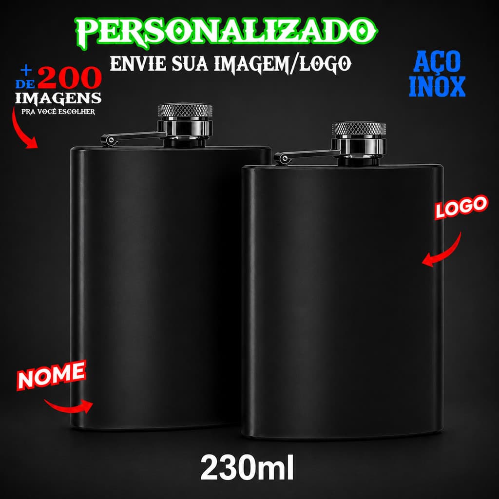 Kit 2 Kit Cantil Personalizado De Bolso Whiskeira Nome & Imagem Gravação a Laser