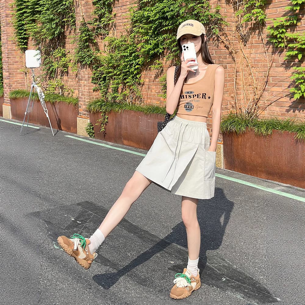 Saia-calça utilitária feminina, novo design de verão 2026, cintura elástica, anti-exposição, cintura alta, saia-calça em