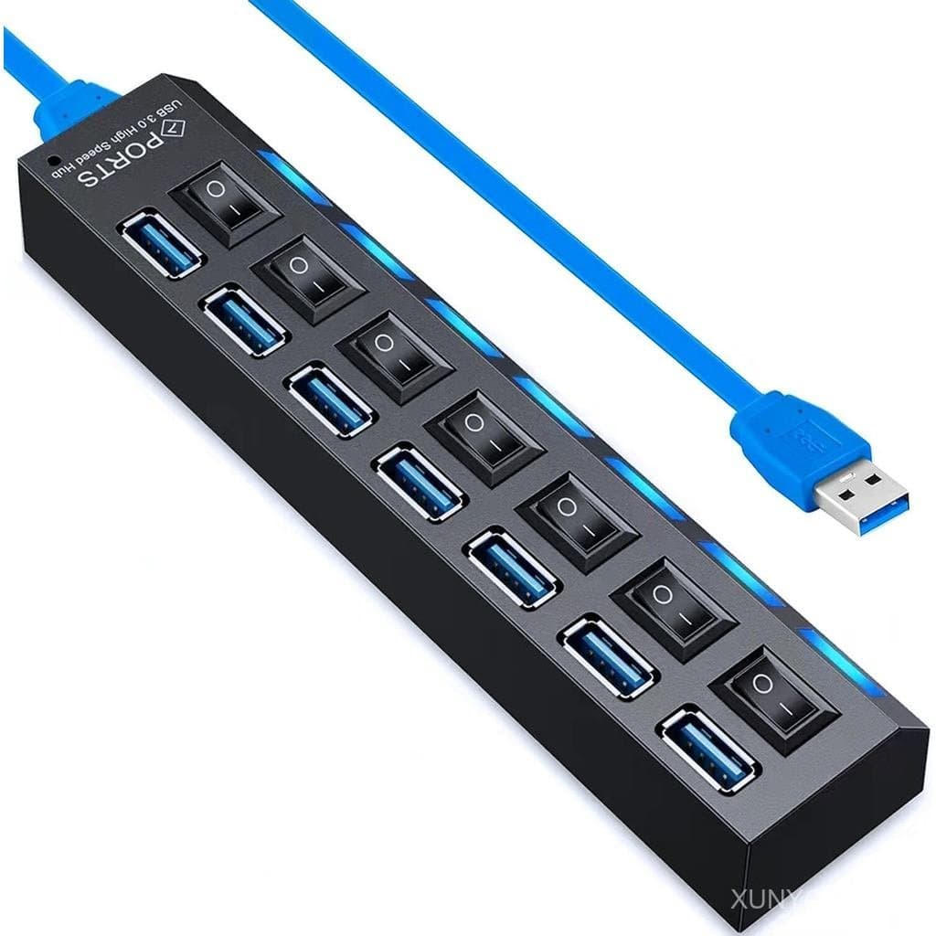 Hub USB 3.0, VIENON Extensor Divisor USB de 7 Portas com Interruptores Individuais de LED para Ligar/Desligar, Hub USB3.