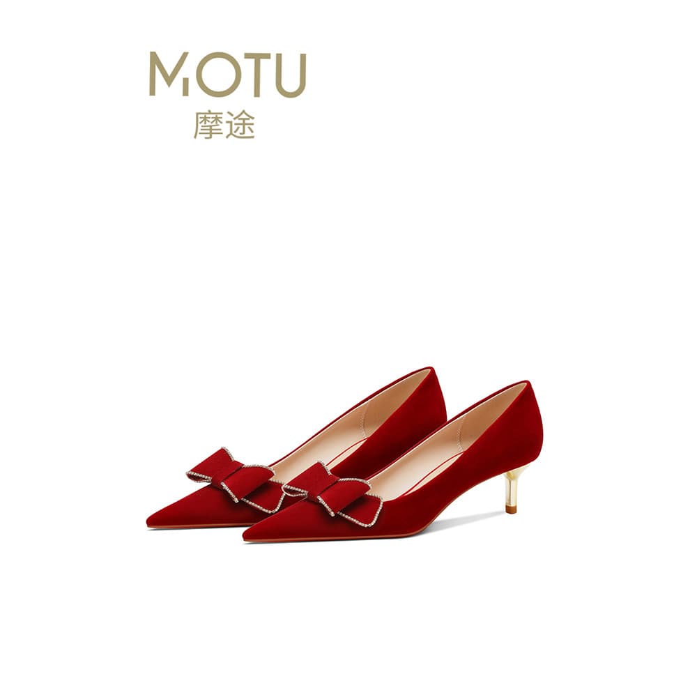 Vermelho Xiuhe roupas sapatos de casamento feminino 2026 novo estilo estilo chinês camurça de casamento High-End sapatos