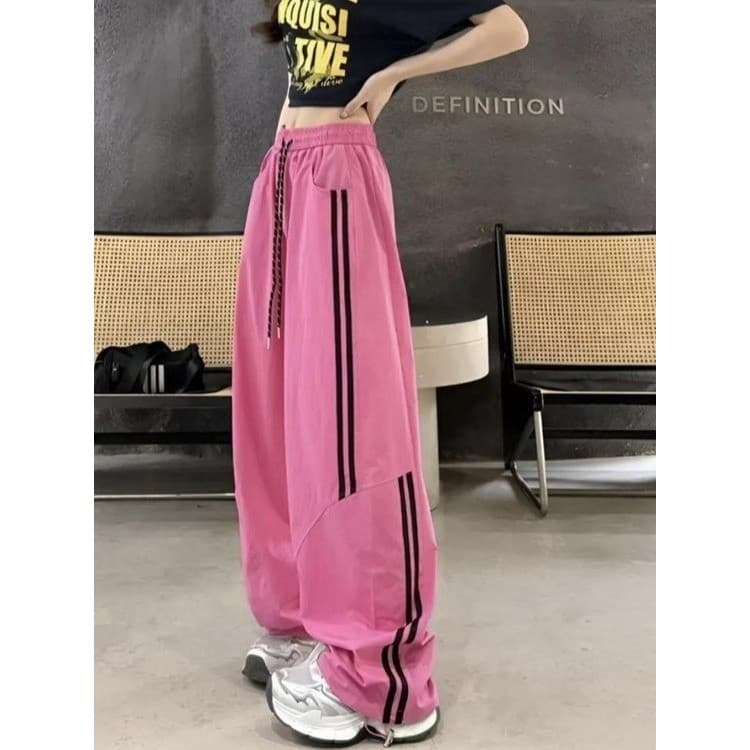 [Barras duplas] Verão novo estilo estilo coreano cintura alta elástica Casual solta All-Match moda simples calças de sec