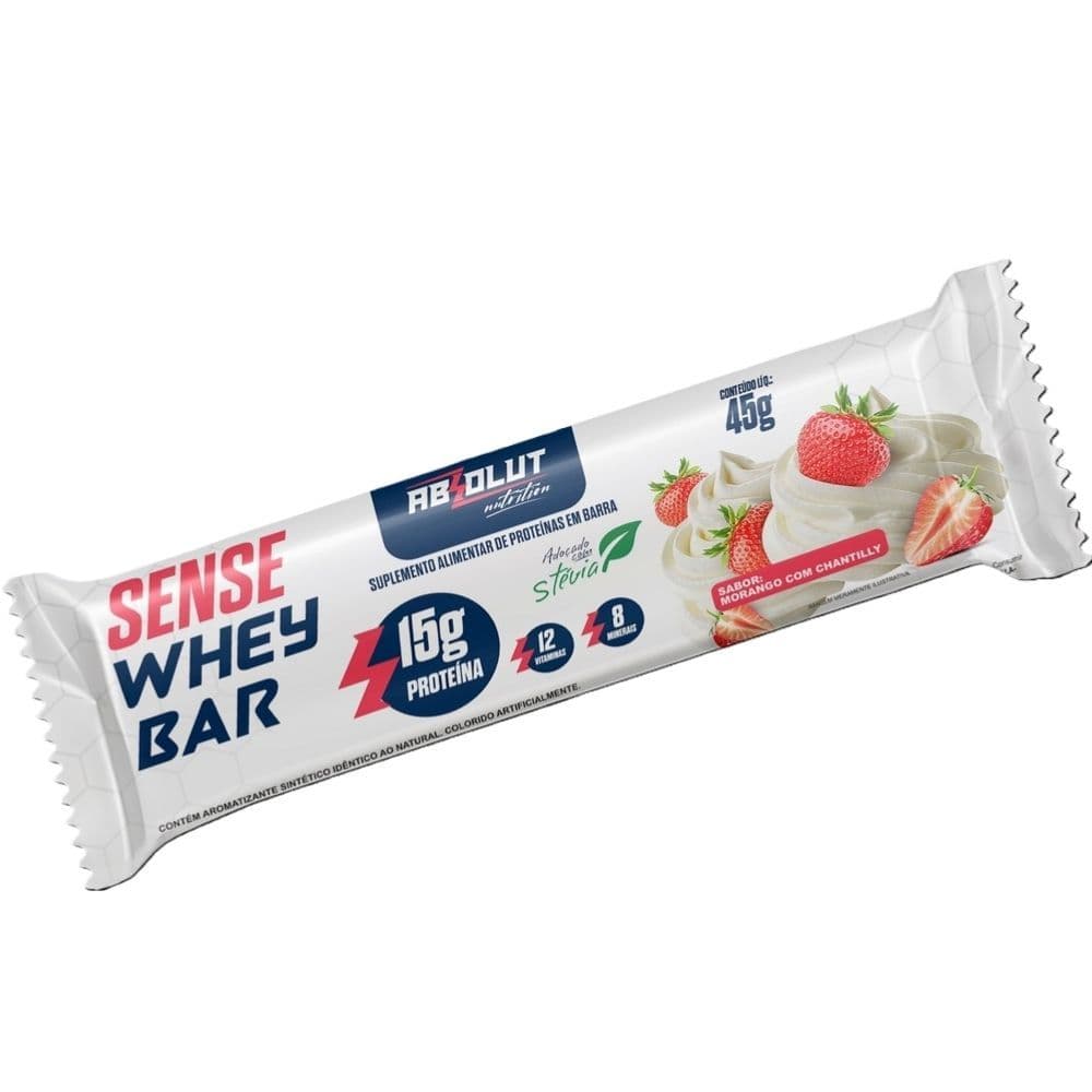 Sense Whey Bar Absolut 15g de Proteína Sabor Morango com Chantilly 45g