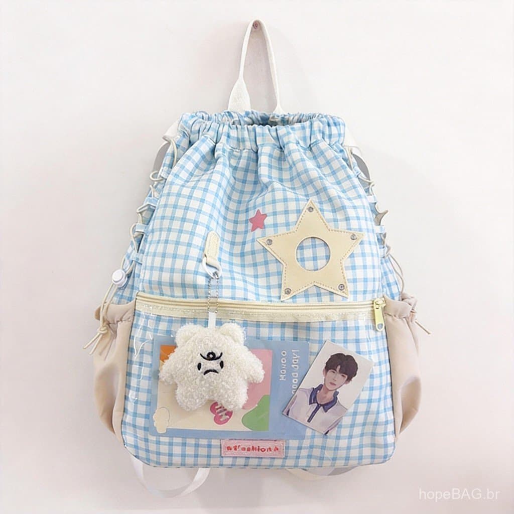 2026 Nova Mochila Versátil Xadrez para Deslocamento com Cordão, Mochila de Viagem para Estudantes com Bolinhas e Grande