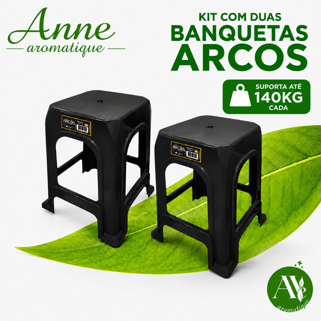 Kit Com 02 Banquetas Banquinho Plástico Banco Resistente Suporta Até 140 Kg Premium Casa Empresa
