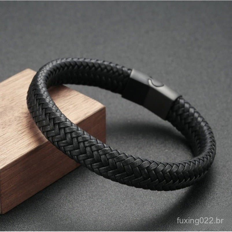 [Escolha De Valor] Pulseira Magnética De Couro Trançado Masculino , Acessórios Para Jóias